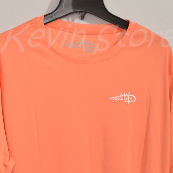 size Large Orange Reel Life Men's Long Sleeve UV Tee - Picture 3 of 7